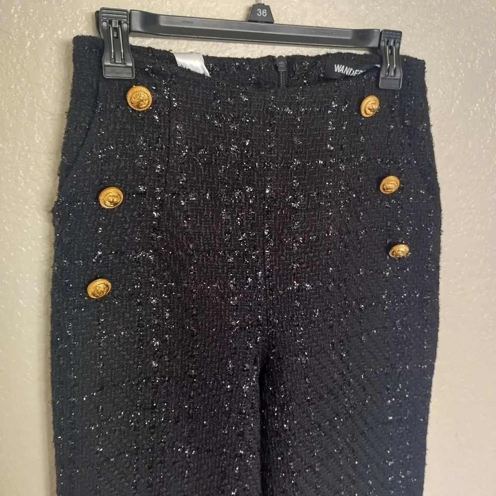NWT wander doll sequin tweed black straight trousers sz 10